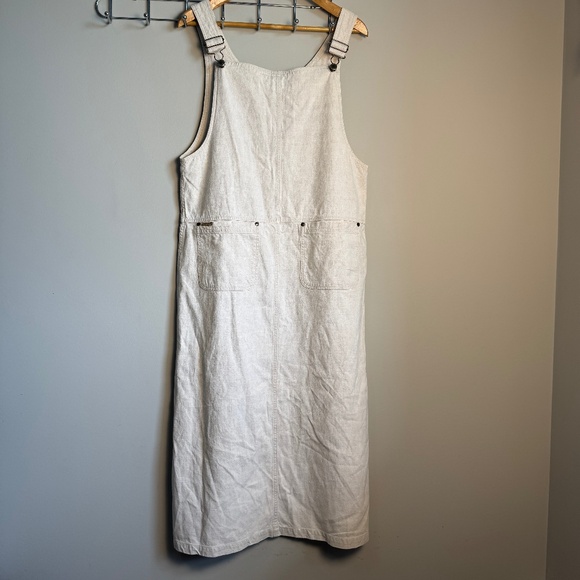 Vintage Cherokee Linen Blend Overalls Knee Dress Cream Size S Festival layering - Picture 1 of 16